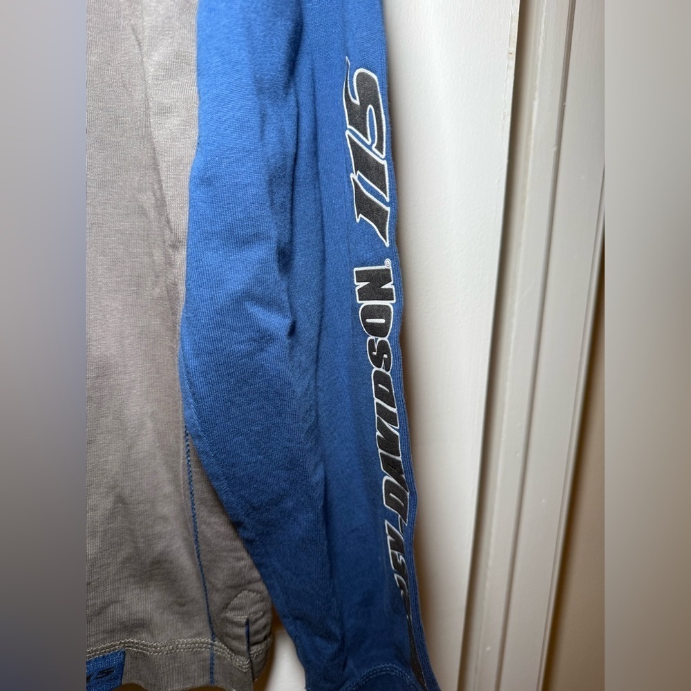 Harley Davidson 115 Anniversary Gray & Blue Henley Heavyweight Logo Back Large - Picture 5 of 9